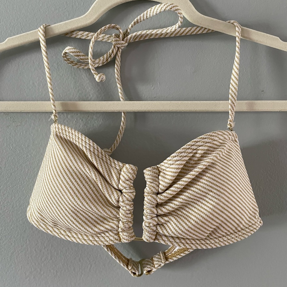 NWT Roxy white and gold bikini top size small